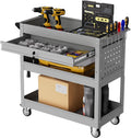 3-Tier Rolling Tool Cart with Drawers, Heavy Duty Utility Storage Cart with pegboard, Lockable Metal Tool Chest on Wheels for Garage, Warehouse & Repair Shop