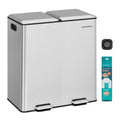SONGMICS Trash Can, 2 x 8 Gallon (2 x 30 L) Double Garbage Can with Soft-Close Lids, Removable Inner Buckets, Pedals, Stainless Steel, for Waste and Recycling, Metallic Silver ULTB743E01
