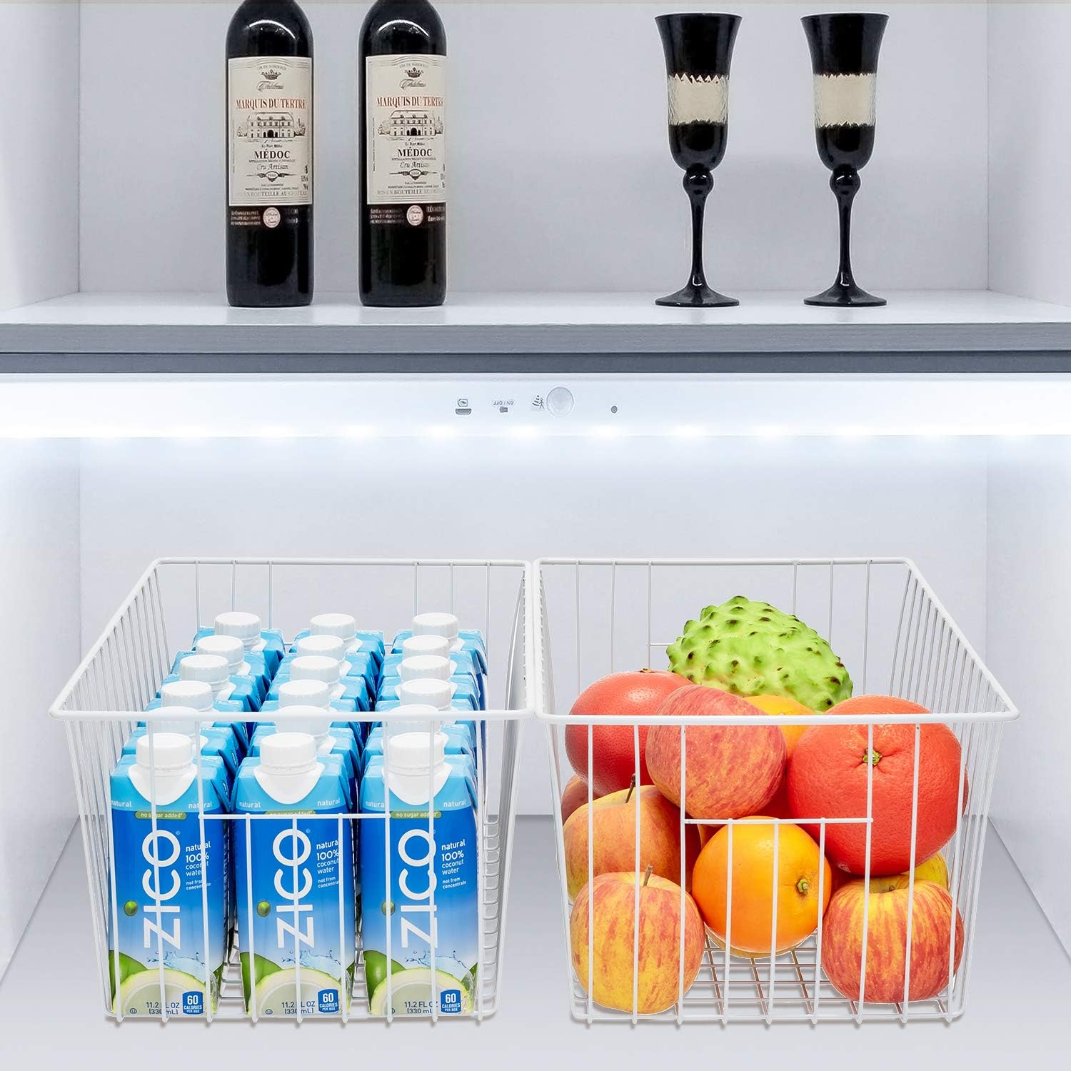 Large Wire Storage Baskets Freezer Organizer Baskets, Farmhouse Metal Wire Baskets Bins, Household Storage Basket with Handles for Kitchen, Cabinets, Pantry, 4 Packs (16" (L) x 9.8 (W) x 7" (H))