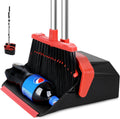 Upgrade Broom with Dustpan Combo Set, Broom and Dustpan Set with 51'' Long Handle, Dust Pan and Brooms, ZeroGap Lip, Self-Cleaning Dustpans Teeth for Lobby Kitchen Restaurant - Black and Red