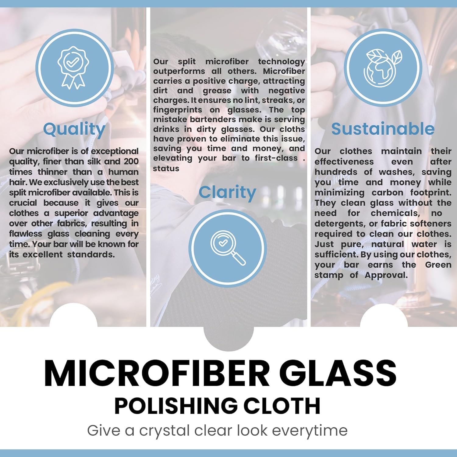Trendy Bartender Toast to Perfection Microfiber Glass Polishing Lint-Free Cloth for Spotless Shine and a Residue-Free Finish - Pack of 5-25x20 inch - White