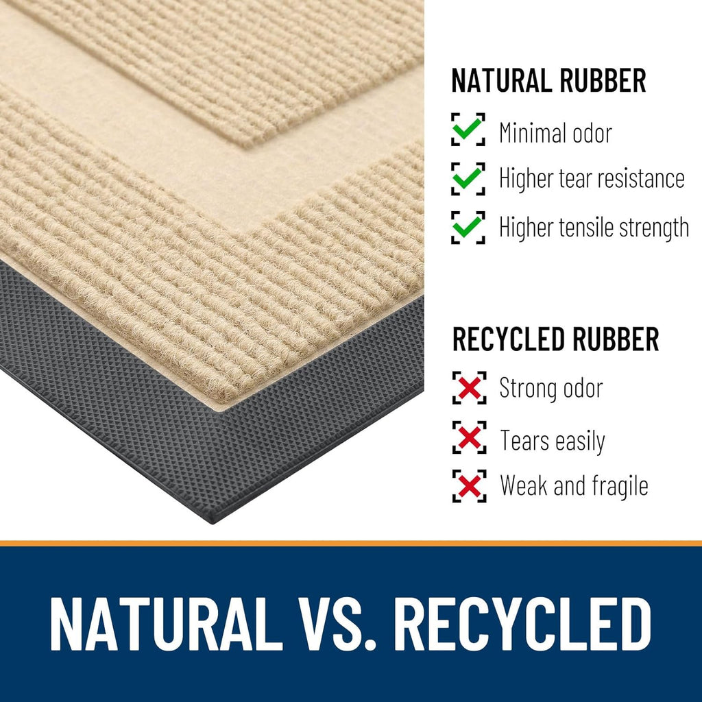 OLANLY Front Door Mat Indoor Outdoor Entrance, Waterproof All-Season, All-Weather Doormat, Sturdy Natural Rubber, Fade Resistant, Low Profile, Easy Clean Patio Porch Entryway Mat, 71x36, Beige