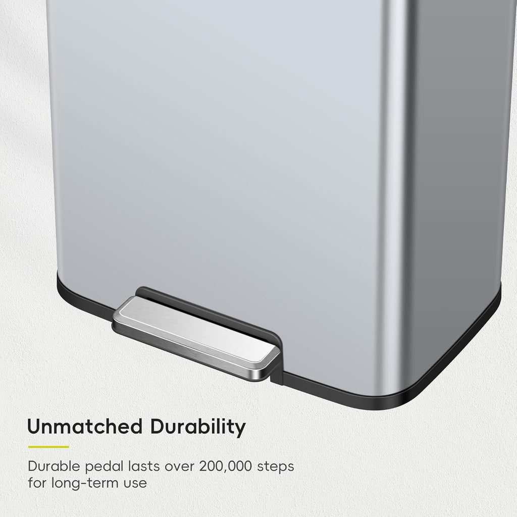 EKO Madison Matte Grey Stainless Steel 50 Liter/13.2 Gallon Step Trash Can with Inner Liner - Fingerprint Resistant Finish