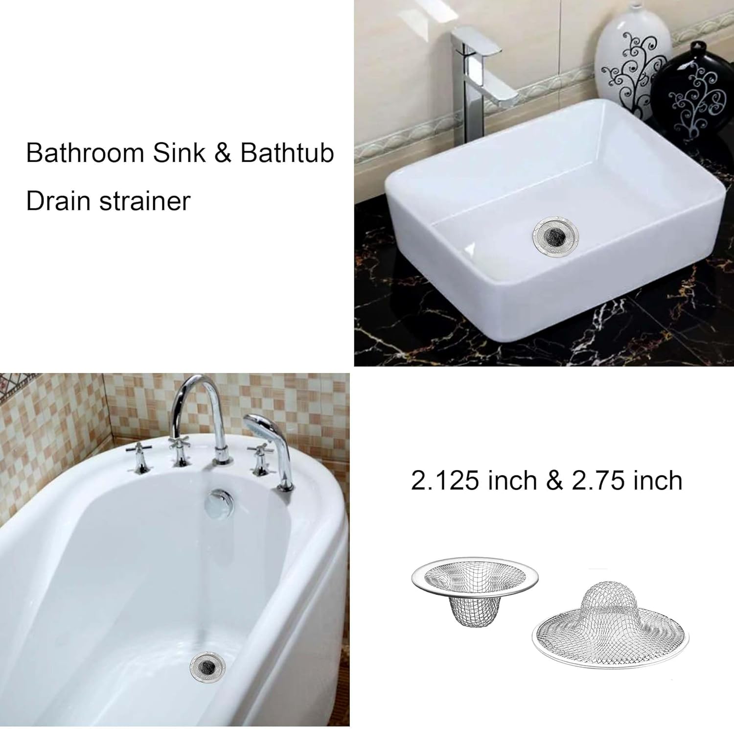 25PCS Bathroom Mesh Sink Drain Strainer, 2.75" & 2.125'' Stainless Steel Slop Basket Filter Trap, Mesh Tub Strainer Bathtub Drain Filter Screen for Bathroom Bathtub Laundry Lavatory Balcony RV Utility