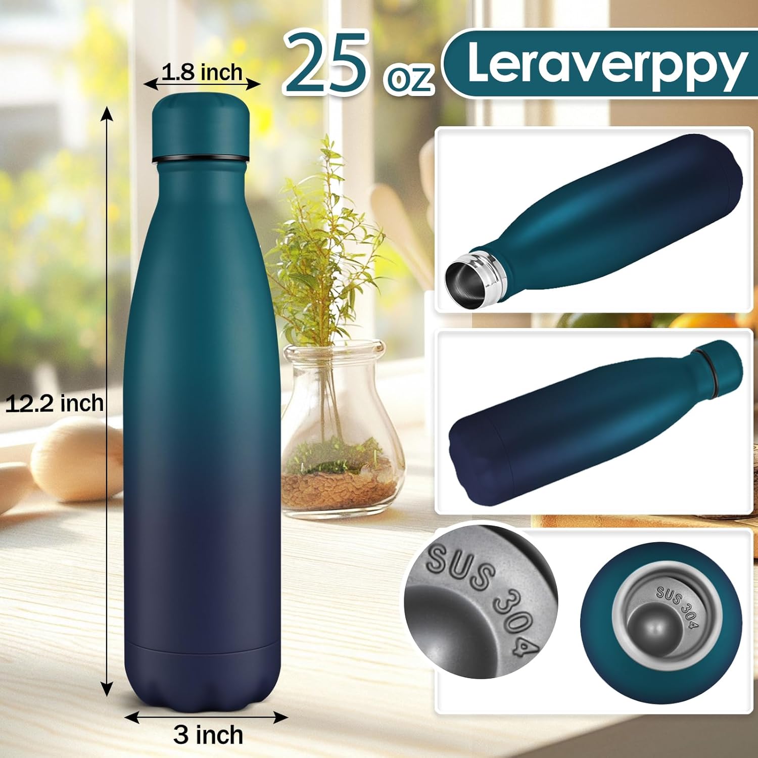25oz Cola-Bottle Shaped Stainless Steel Leak-proof Water Bottle,Double Wall Vacuum Insulated Metal,Travel Mug For Sports Indoors & Outdoors,BPA-Free Kids Flasks,Dark Night(4 Pack)