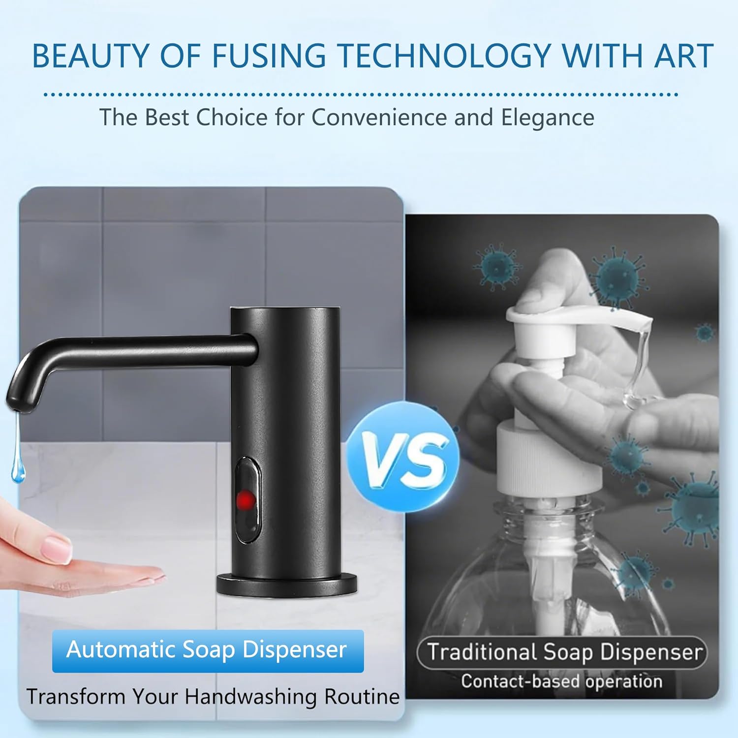 Automatic Soap Dispenser Touchless for Kitchen and Bathroom, Sink Built in Commercial Electric Soap Dispenser,Upgraded Infrared Sensors Brass Material, with Bottle and Pump 33.81oz/1000ml(Black)