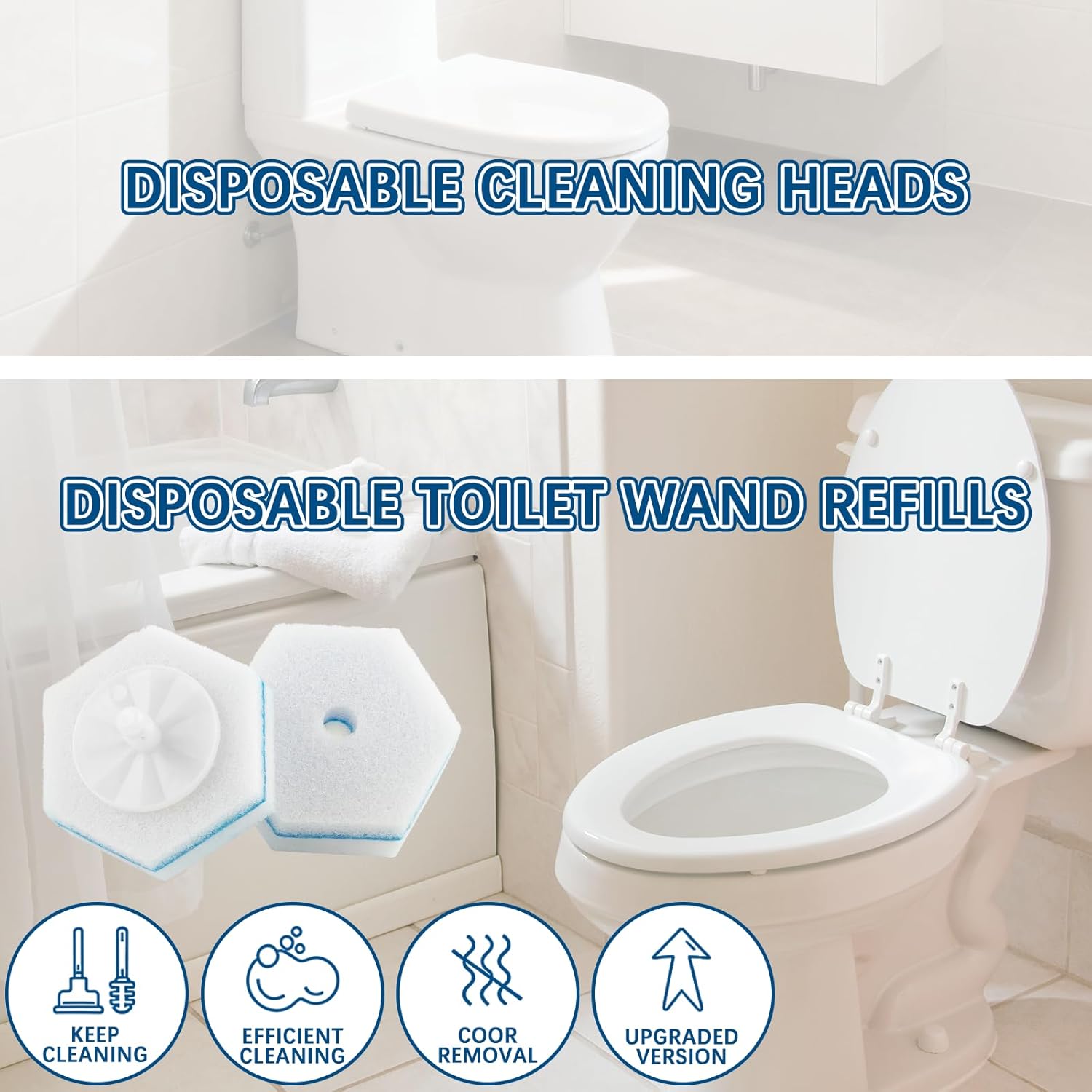 50 Pcs Disposable Toilet Brush Refills, Toilet Bowl Cleaning Wand Refills, Toilet Brush Replacement Head for Bathroom and Toilet Cleaning