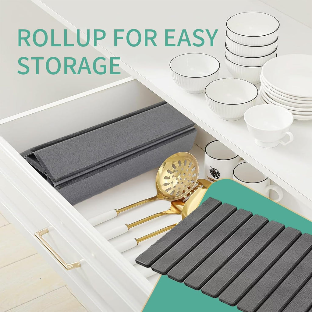 Stone Drying Mat for Kitchen Counter, Collapsible Dish Drying Mat, Fast Drying Diatomaceous Earth Dish Drying Mats, Water Absorbent Diatomite Kitchen Mat （Dark gray, small size）