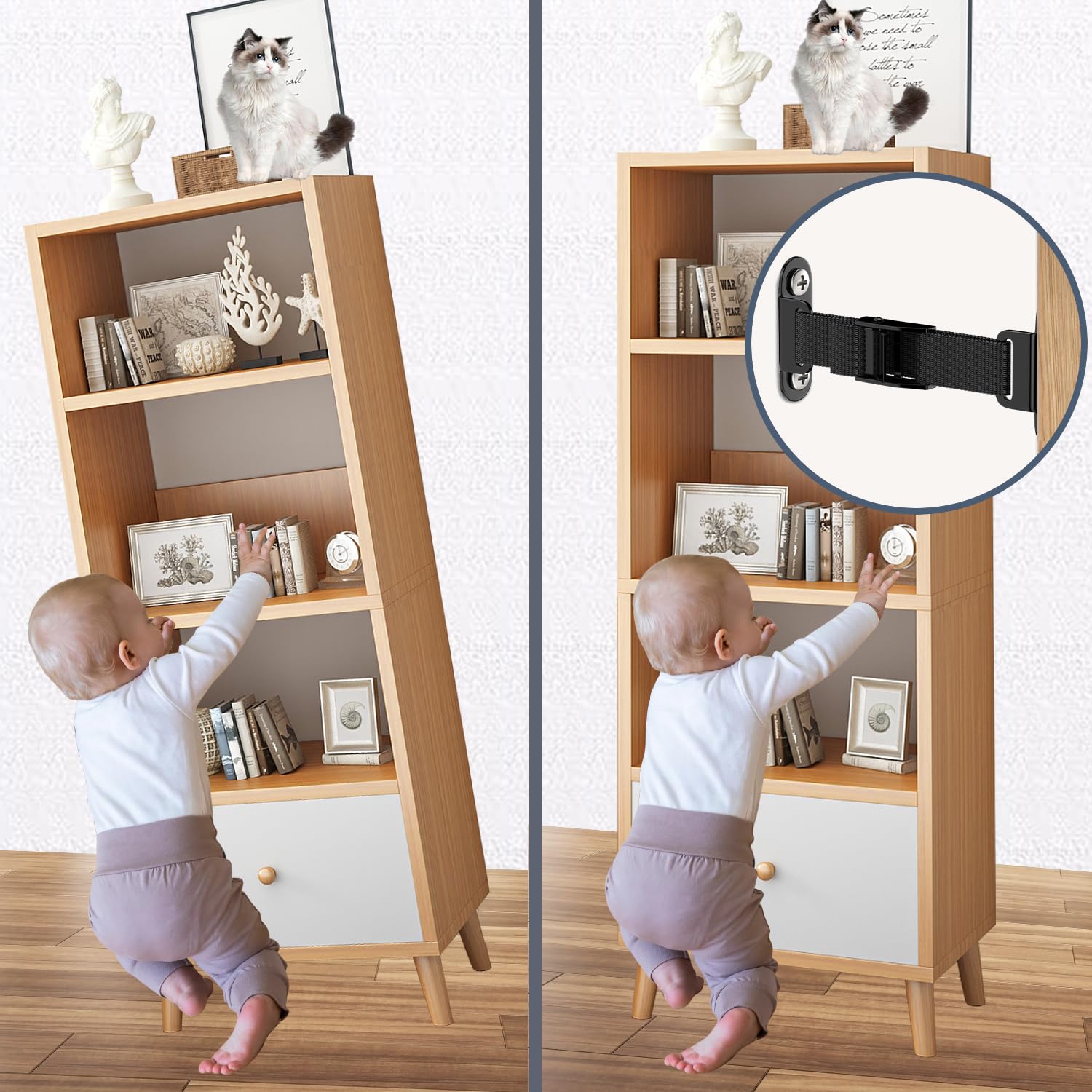 Anti Tip Furniture Anchors (2 Sets),Heavy Duty Furniture Wall Anchor,Adjustable Earthquake Straps,Furniture Anchors for Baby Proofing,Black