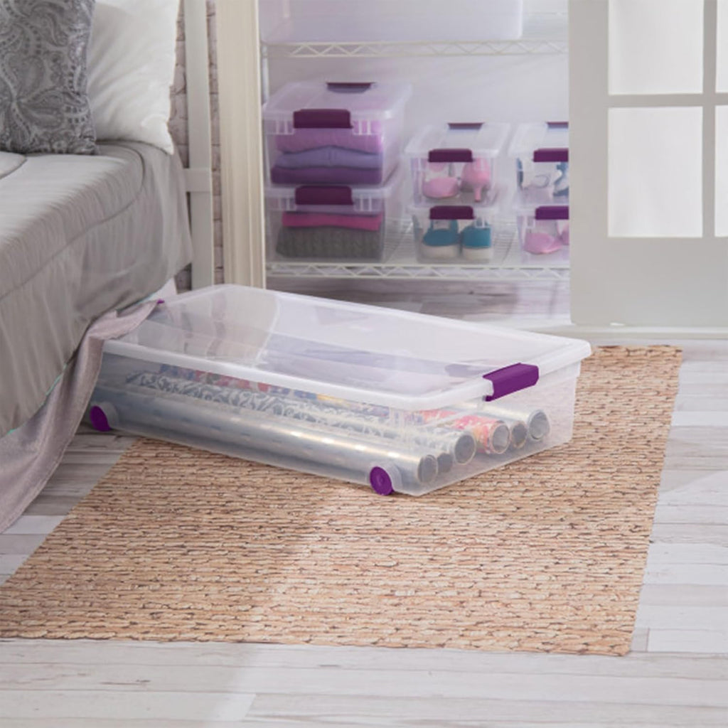 Sterilite 4-Pack 60 Quart ClearView Latch Box, Wheeled Underbed Organizer Bins with Latching Lids - Clear Plastic Organization Containers for Closet, Bedroom, Shelving Units and Everyday Home Storage