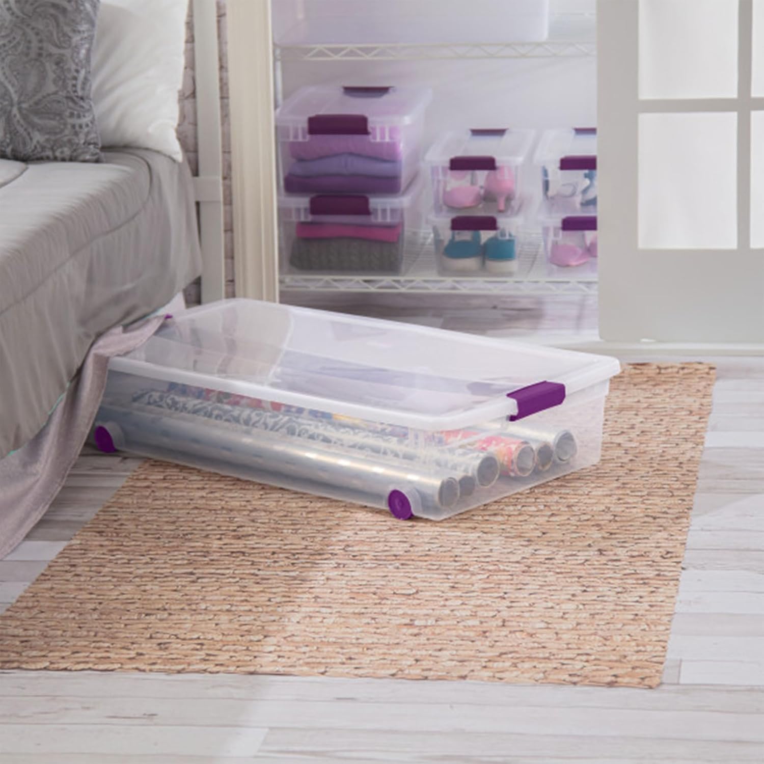 Sterilite 4-Pack 60 Quart ClearView Latch Box, Wheeled Underbed Organizer Bins with Latching Lids - Clear Plastic Organization Containers for Closet, Bedroom, Shelving Units and Everyday Home Storage