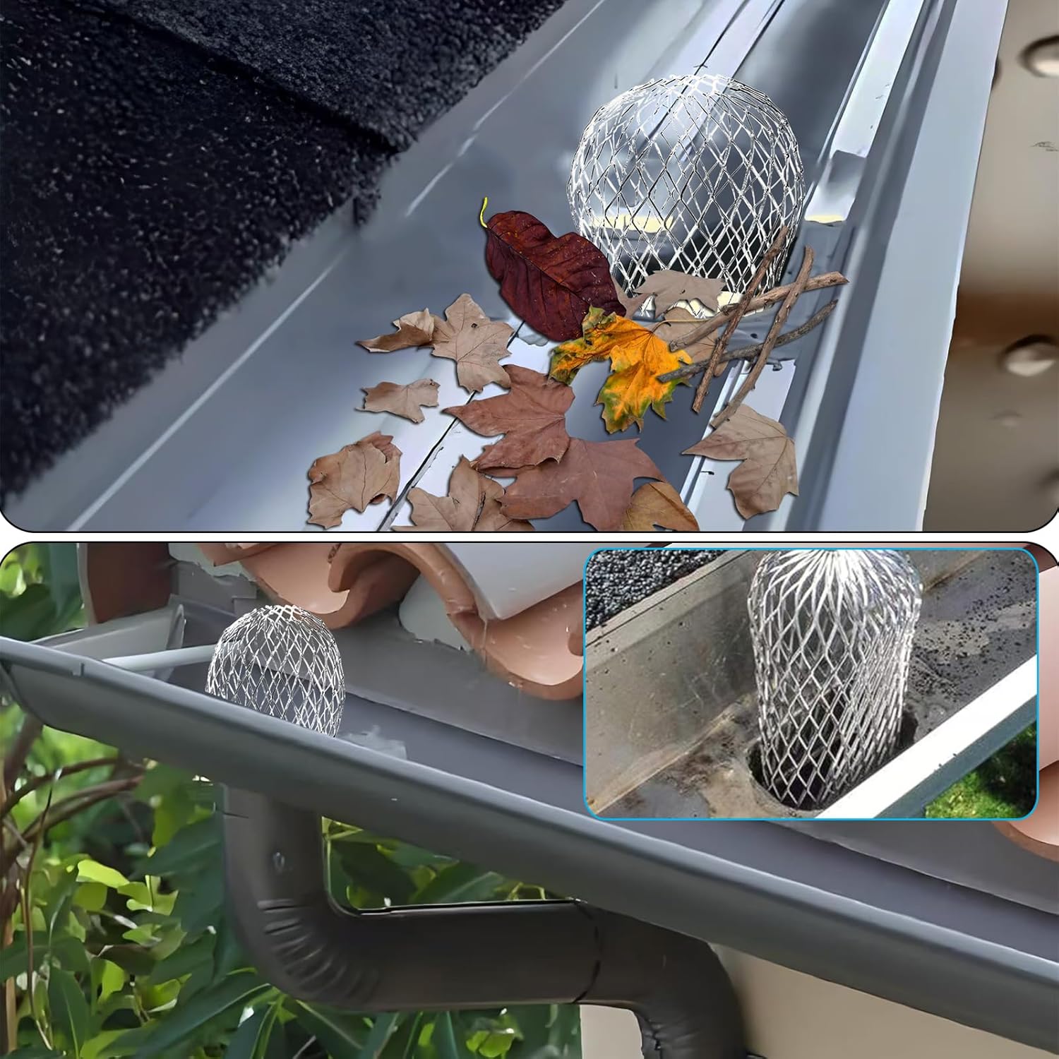 6 Pack Downspout Guard Filter, Gutter Downspout Guard Gutter Guard Strainer Mesh Aluminum Expandable Gutter Screen, Gutter Protector from Leaves Debris Clogging
