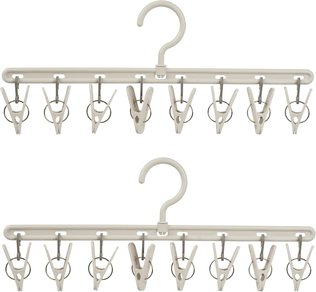 Clothes Hanger 2 Pack with 8 Clips,Clothes Drying Racks Windproof for Drying Socks Bras Underwears Baby Clothes, Hats Scarfs Towels Pants and Gloves Diaper