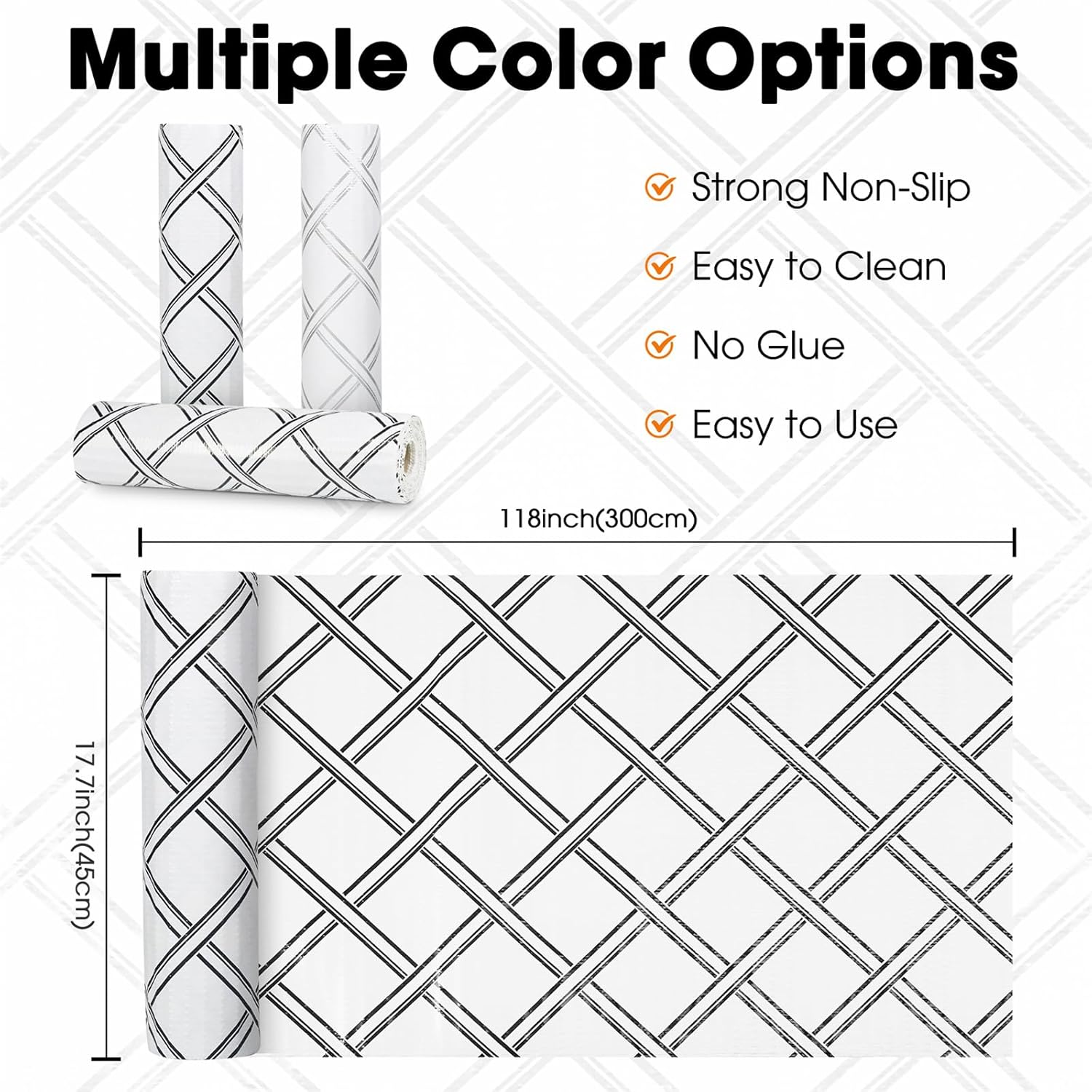 Drawer and Shelf Liner for Kitchen Cabinets Non-Adhesive Cabinet Liners for Shelves Strong Grip Non Slip Waterproof Cupboard Liner for Dresser Refrigerator, Bathroom,Geometric,17.5IN X 10FT