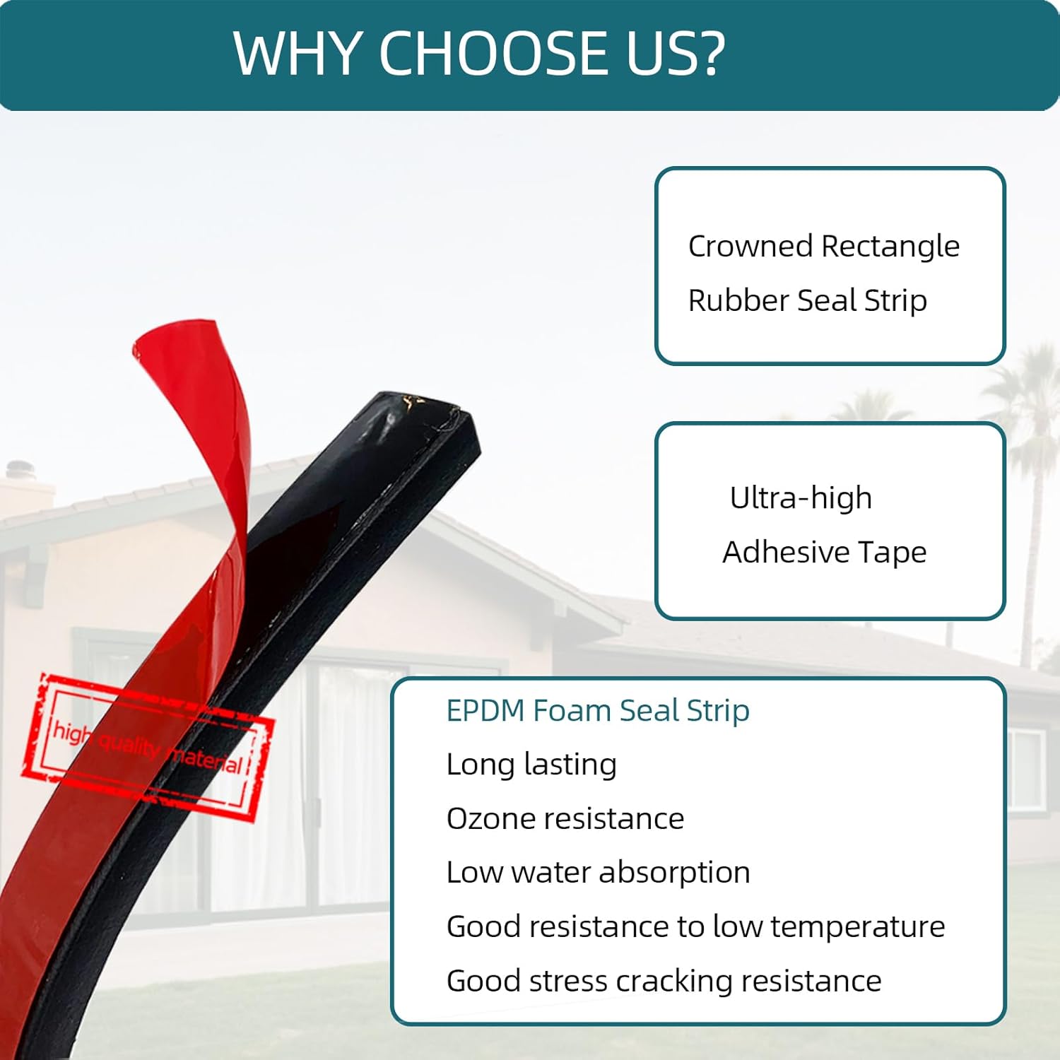 Rectangle Foam Rubber Seal, Self-Adhesive EPDM Foam Rubber Weather Stripping for Boat, Auto, RV, Marine, Garage Doors/Window and More, W:0.5"; H:0.25"; L:26Feet
