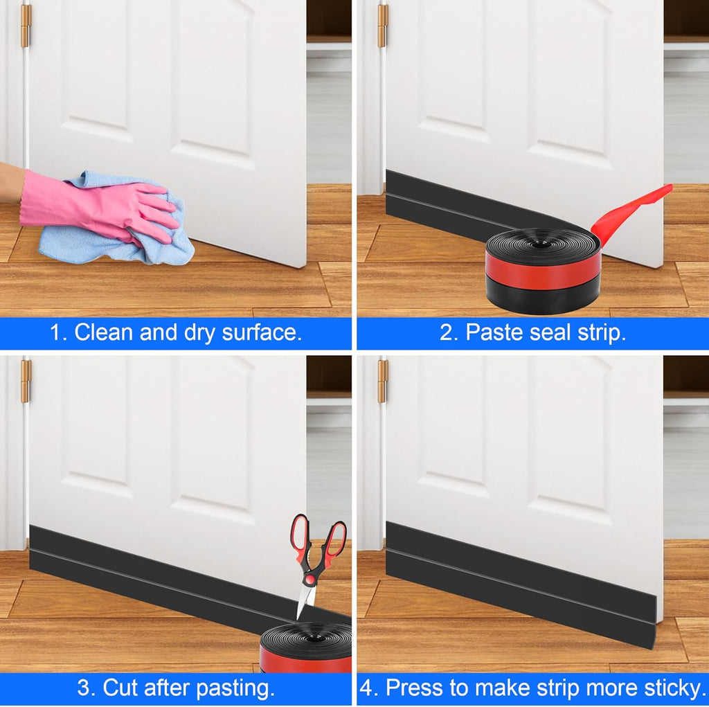 ToLanbbt Weather Stripping Silicone Door Seal Strip 2 in x 20 ft Door Draft Stopper Self Adhesive Door Draft Tape, Side & Bottom Gaps Insulation Strip for Glass Shower Door Sliding Door Window, Black