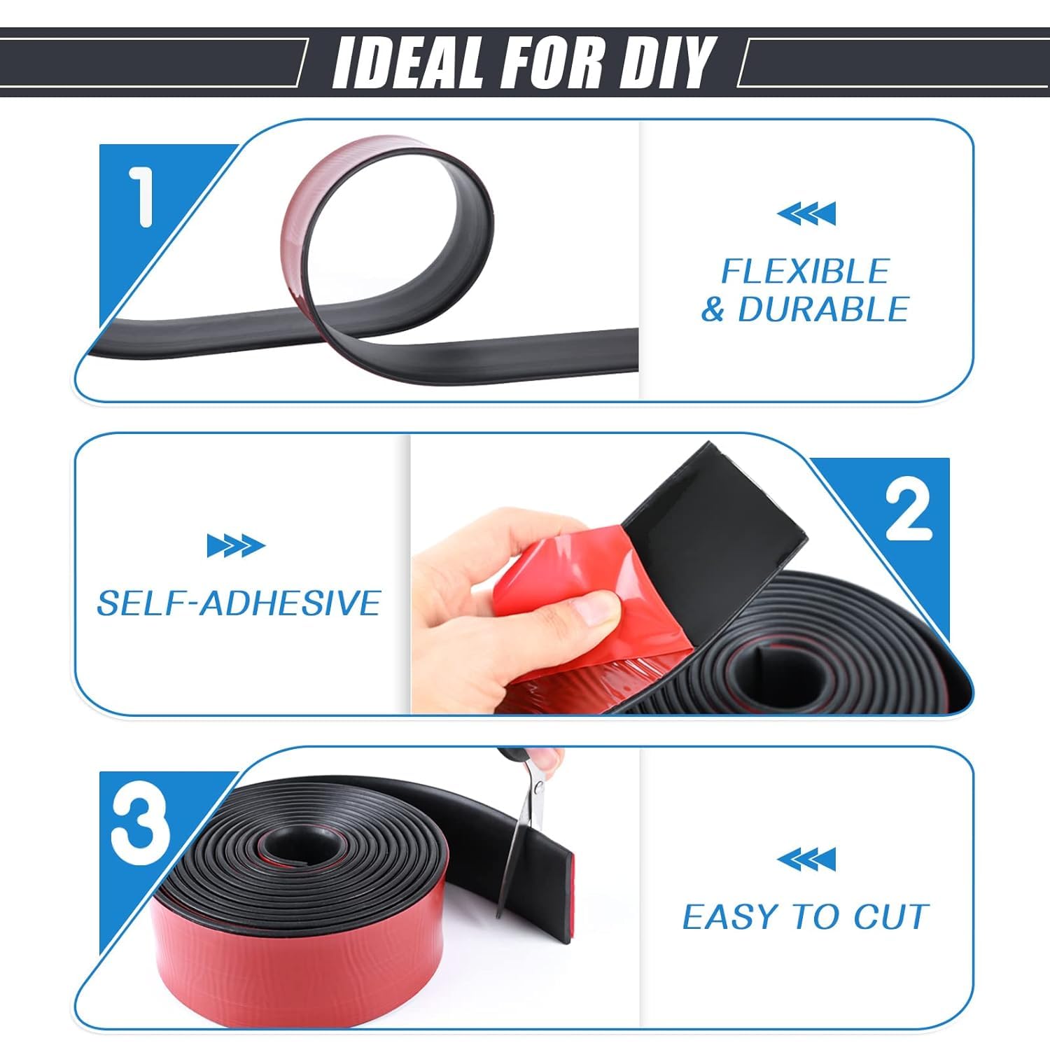 Neoprene Rubber Strips Self Adhesive Sheets, Rolls & Strips with Adhesive Backing Rubber Pads Self Stick Seal Gasket Sticky Back for Matting Padding - 3" Wide x 1/5" Thick x 20' Long
