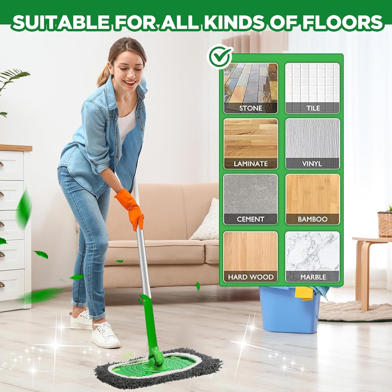 Reusable Microfiber Mop Pads Washable Wet Pads Compatible with Swiffer Sweeper Refills Pads for Wet & Dry Sweeping Cloths Mop Head Replacement for Household Cleaning