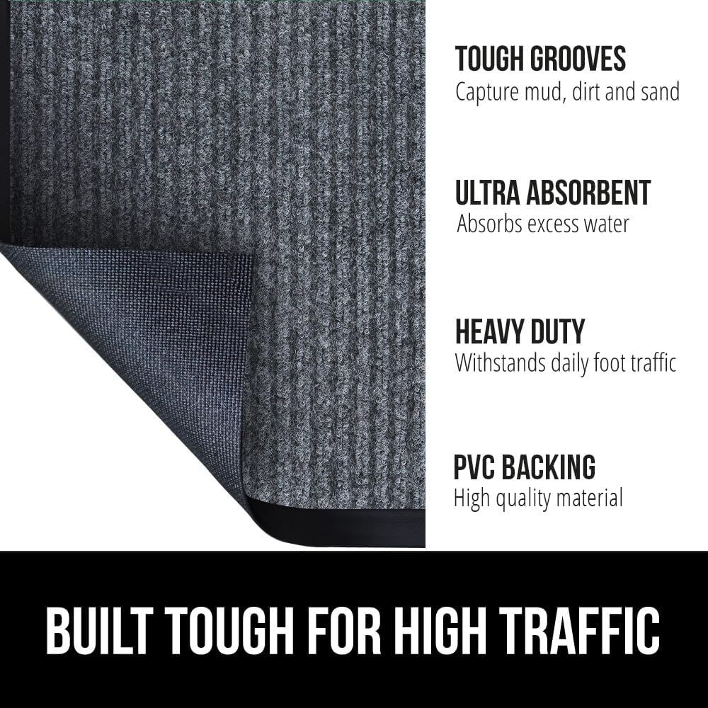 GORILLA GRIP Traffic Guard Door Mat, 72x48, Heavy Duty Welcome Mats, Commercial Office Space Doormat, Waterproof, Fade Resistant, Strong Rubber Backing, Low Profile, Shoe and Boot Scraper, Gray