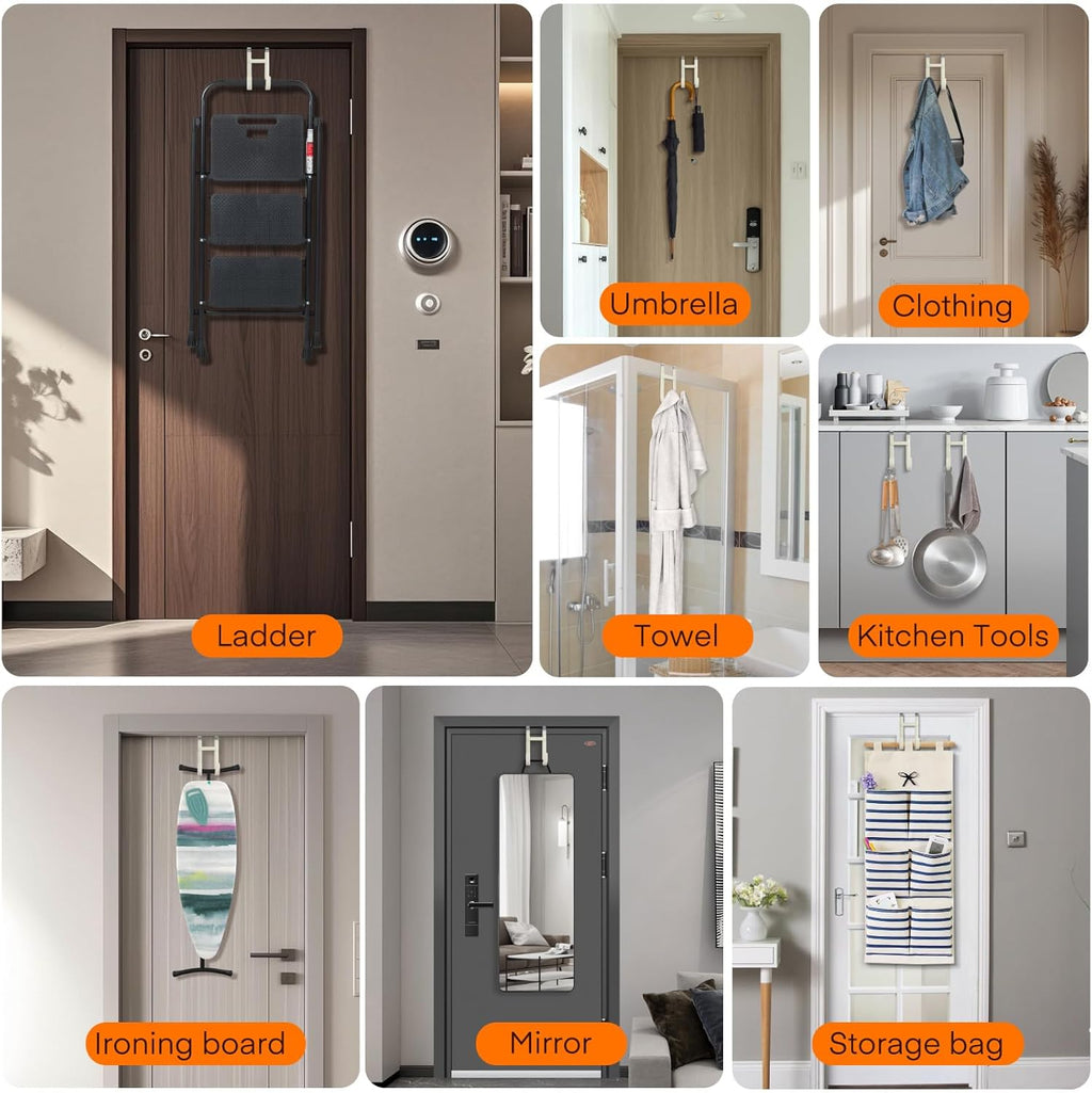 FYY Over The Door Hooks - 4 Pack Heavy Duty Dual-Hook Organizer Hanger with Non-Slip Rubber for Towels, Clothes, Hats & Bags Use in Bathroom, Bedroom, Kitchen - Fits Interior Doors Up to 1 3/8" Beige
