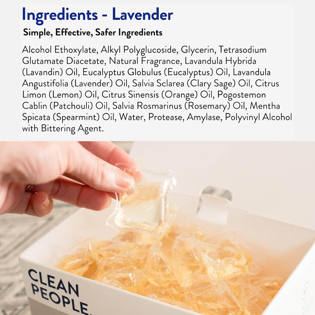 The Clean People Laundry Detergent Pods - Hypoallergenic Laundry Pods - Ultra Concentrated, Recyclable Packaging, Stain Fighting - Lavender, 32 Pack