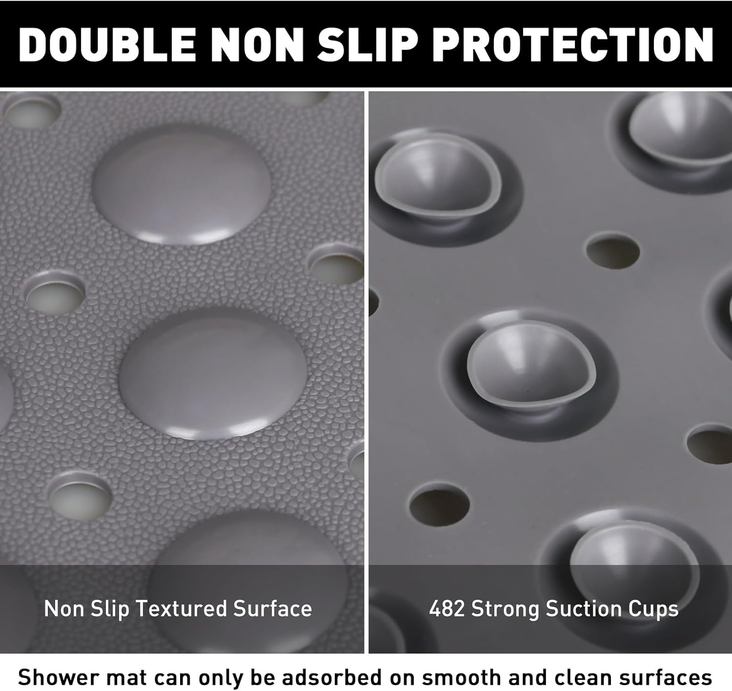Shower Mat Non Slip: 47.2 x 31.5 Inch Extra Large TPE Shower Mats for Inside Shower - Anti Slip Shower Stall Matt with Drain Hole and Suction Cups for Elderly