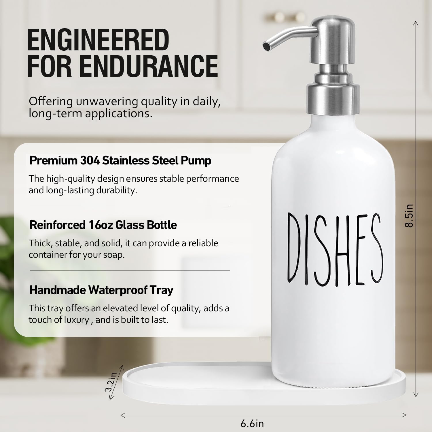 MOMEEMO Soap Dispenser for Kitchen Sink, White Soap Dispenser with Silver Metal Pump, Suitable for Kitchen Decor and Accessories. (White & Silver)