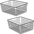 Metal Wire Food Storage Basket Organizer with Wooden Handles for Organizing Kitchen Cabinets, 2 Packs-Black-large