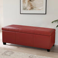 BELLEZE Storage Faux Leather Ottoman, 47 Inch Bench Bedroom Bench with Safety Close Hinge, Extra Long Ottoman with Storage for Living Room, Entryway, Hallway, Foot Rest, Support 300lbs - Red