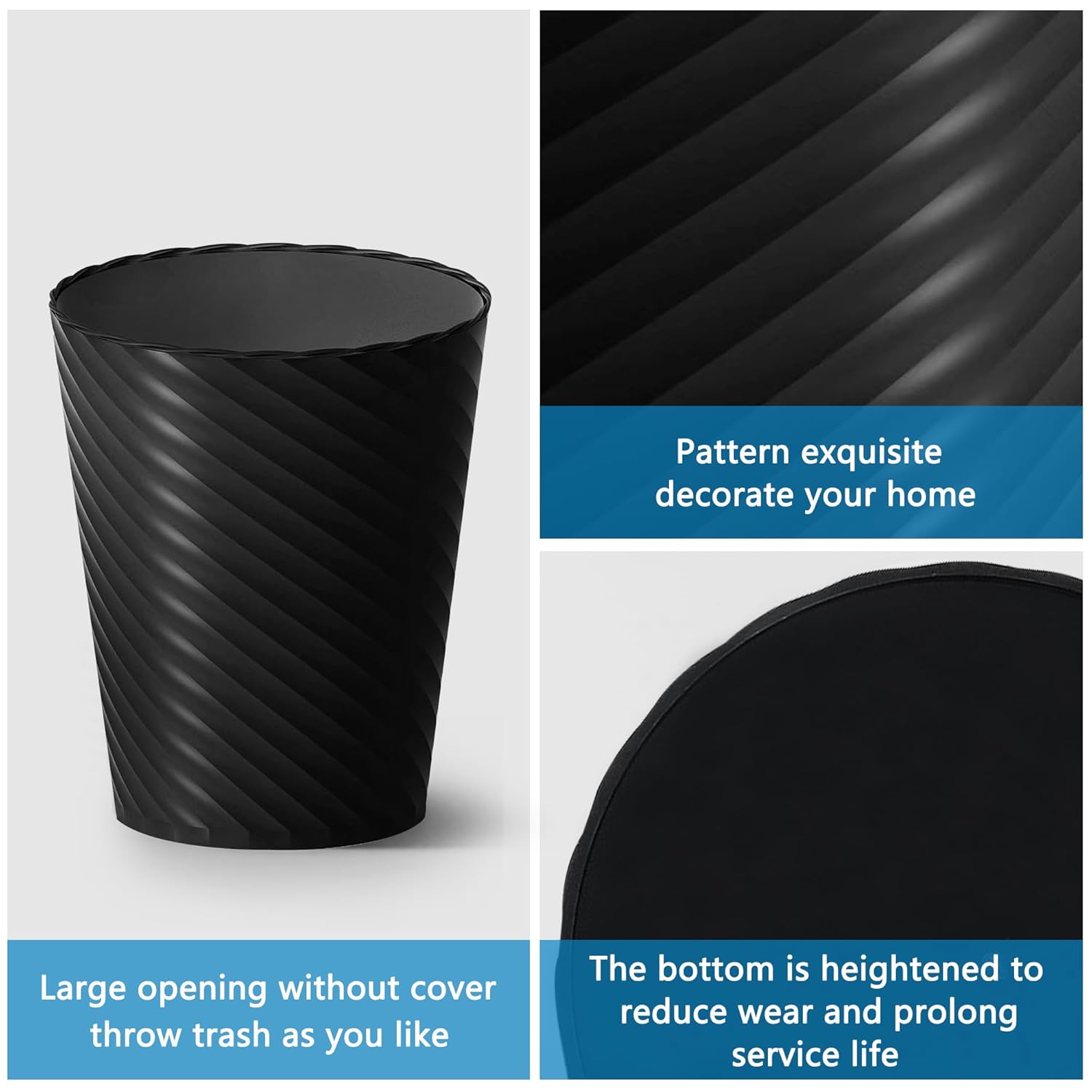 Bathroom Trash Can, 3 Pack 1.8 Gallons Small Trash Can with Trash Bags, Bathroom Garbage Can, Plastic Trash Bin, Round Waste Basket for Bedroom, Office, Room (White Black Grey)