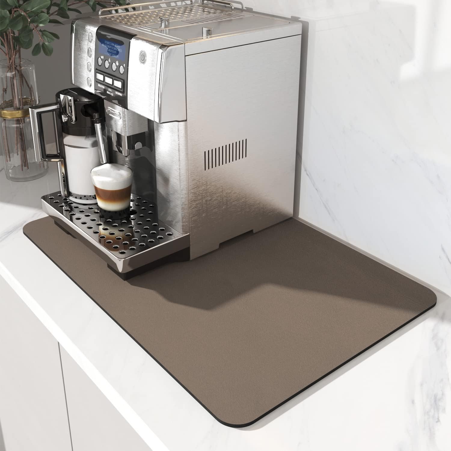 AMOAMI Coffee Mat - Hide Stain Rubber Backed Absorbent Dish Drying Mat for Kitchen Counter - Brown, 12"x19"