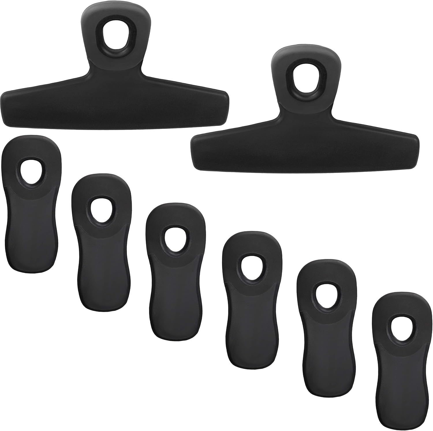 COOK WITH COLOR Bag Clips, Heavy Duty Chip Clip and Refrigerator Magnet Clips for Food Storage with Air Tight Seal Grip for Snack Bags and Food Bags (Black, Pack of 8)