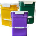 House Naturals 4 Gallon Square Food Grade Bucket Pail with Plastic Handles and Lid (Pack of 3) Made in USA containers (Yellow/Purple/Dark Green)
