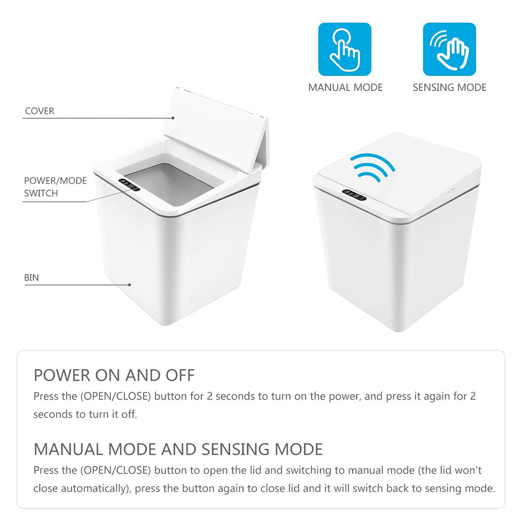 Automatic Small Countertop Trash Can with Lid, 1.5 Gal/6L Toucheless Mini Waste Bin for Office Desk/Bedside Table/Coffee Bar -Batteries, White