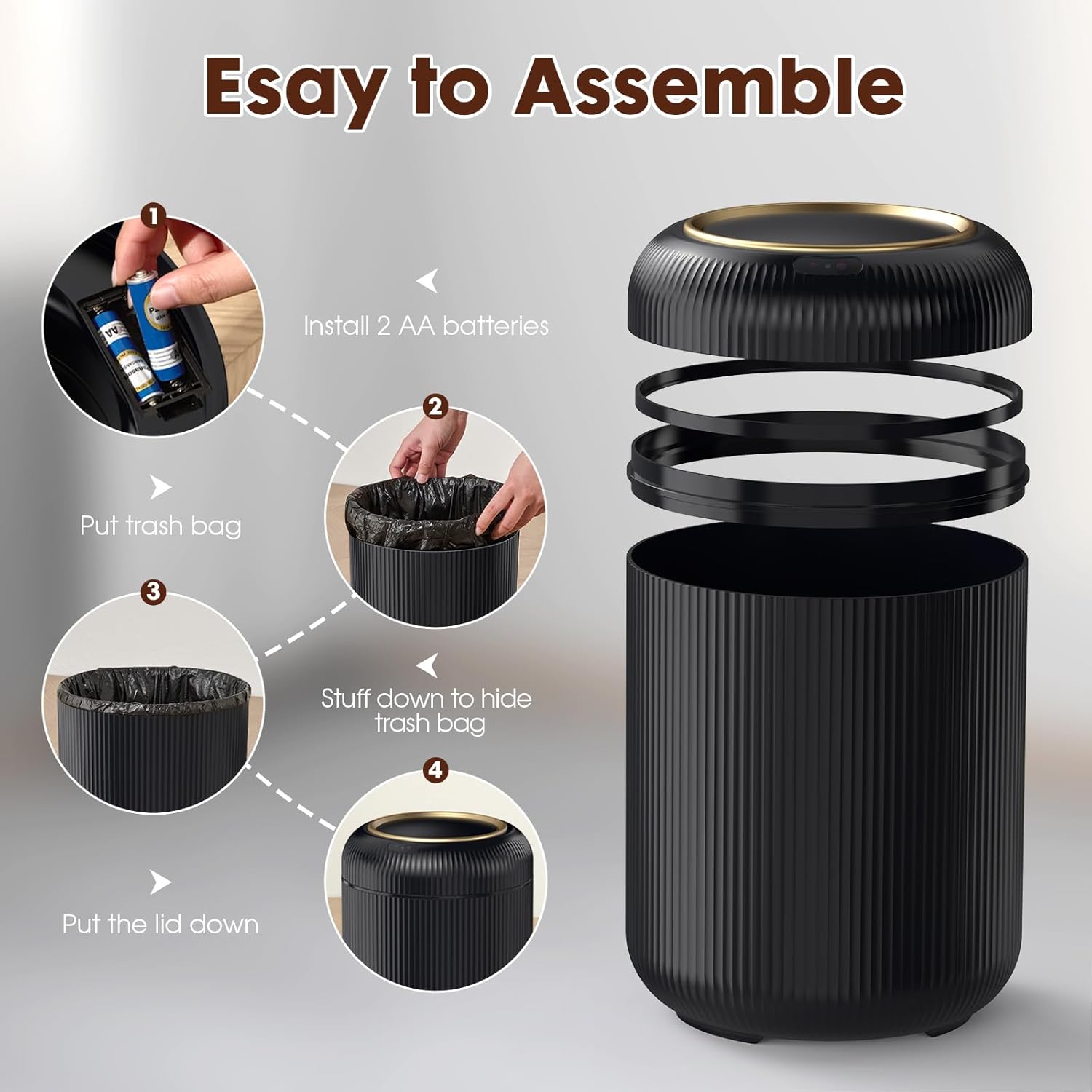Procade Bathroom Trash Can Automatic Touchless,Motion Sensor Trash Bin,3 Gallon /11 L Smart Office Garbage can with Lid,Small Black Garbage Bin Wastebasket for Bedroom,Toilet, rv, Kitchen,Living Room