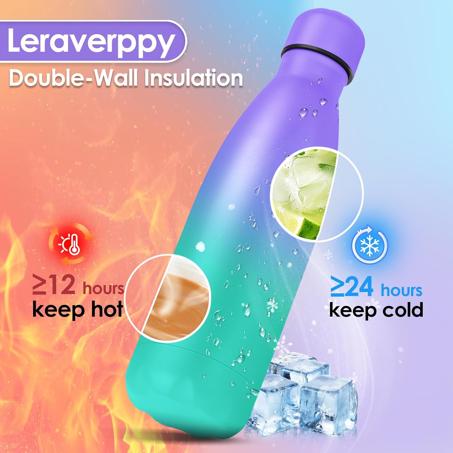 25oz Cola-Bottle Shaped Stainless Steel Leak-proof Water Bottle,Double Wall Vacuum Insulated Metal,Travel Mug For Sports Indoors & Outdoors,BPA-Free Kids Flasks,Purple Green(1 Pack)