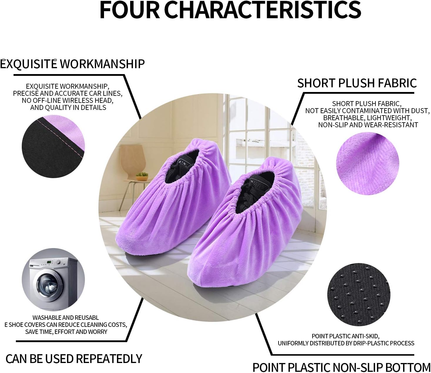 5 Pairs Reusable Non Slip Shoe Covers, Premium Soft Washable Thickened Boot Shoe Covers for Household, Office, Laboratory