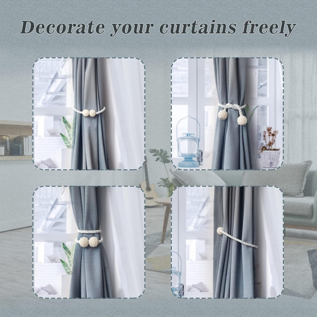 Hion Magnetic Curtain Tiebacks Gray Blue 6 Pack, Curtain Tiebacks Buckles Holdbacks Holders Hooks Clip for Home Bedroom Office Decorative Thick or Thin Curtain