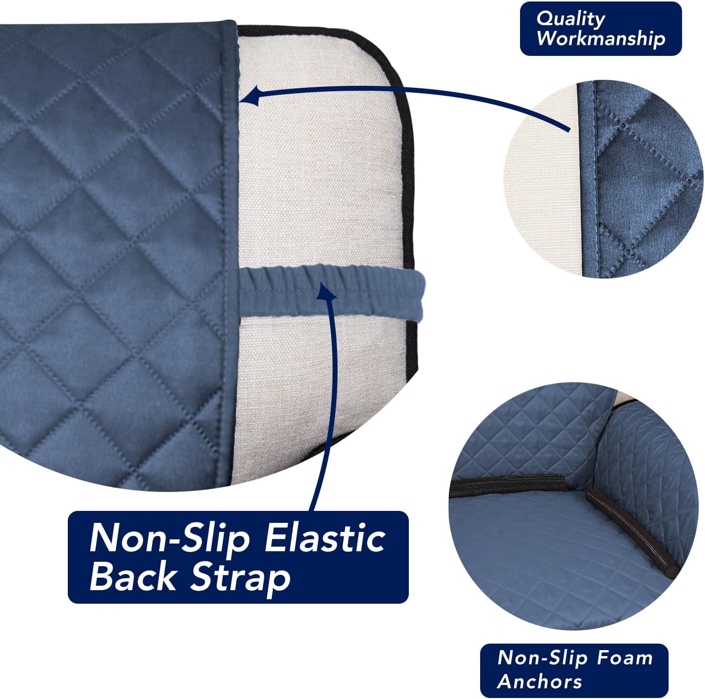 PureFit Reversible Quilted Sofa Cover, Water Resistant Slipcover Furniture Protector, Washable Couch Cover with Non Slip and Elastic Straps for Kids, Dogs (Oversized Loveseat, Dark Blue/Light Blue)
