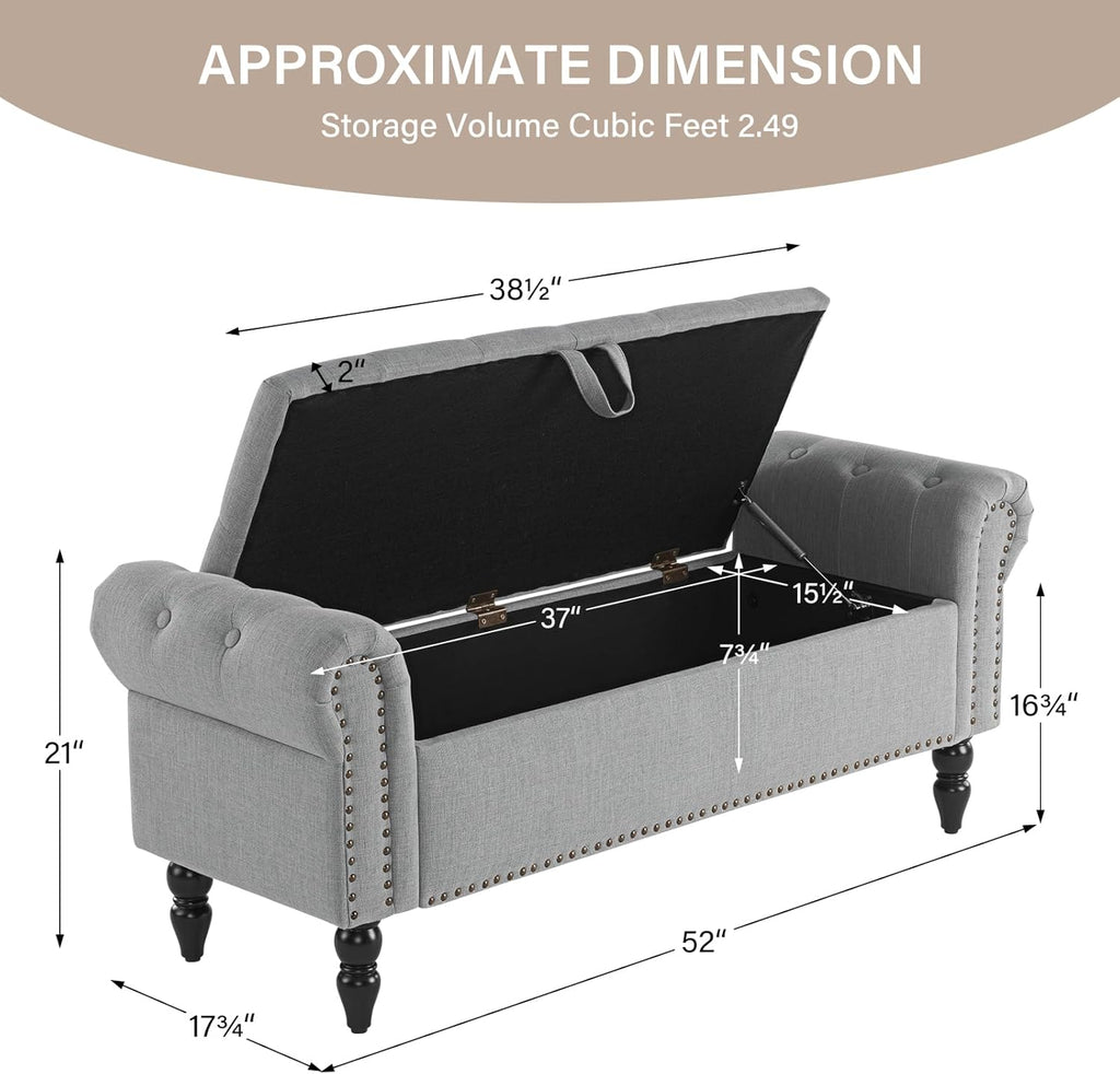 Furnimart Storage Ottoman Bench for Queen Size Bed, Faux Linen Upholstered Storage Bench Accent Bench with Rolled Arms for Bedroom,Living Room, Entryway, 2.5Cubic Feet