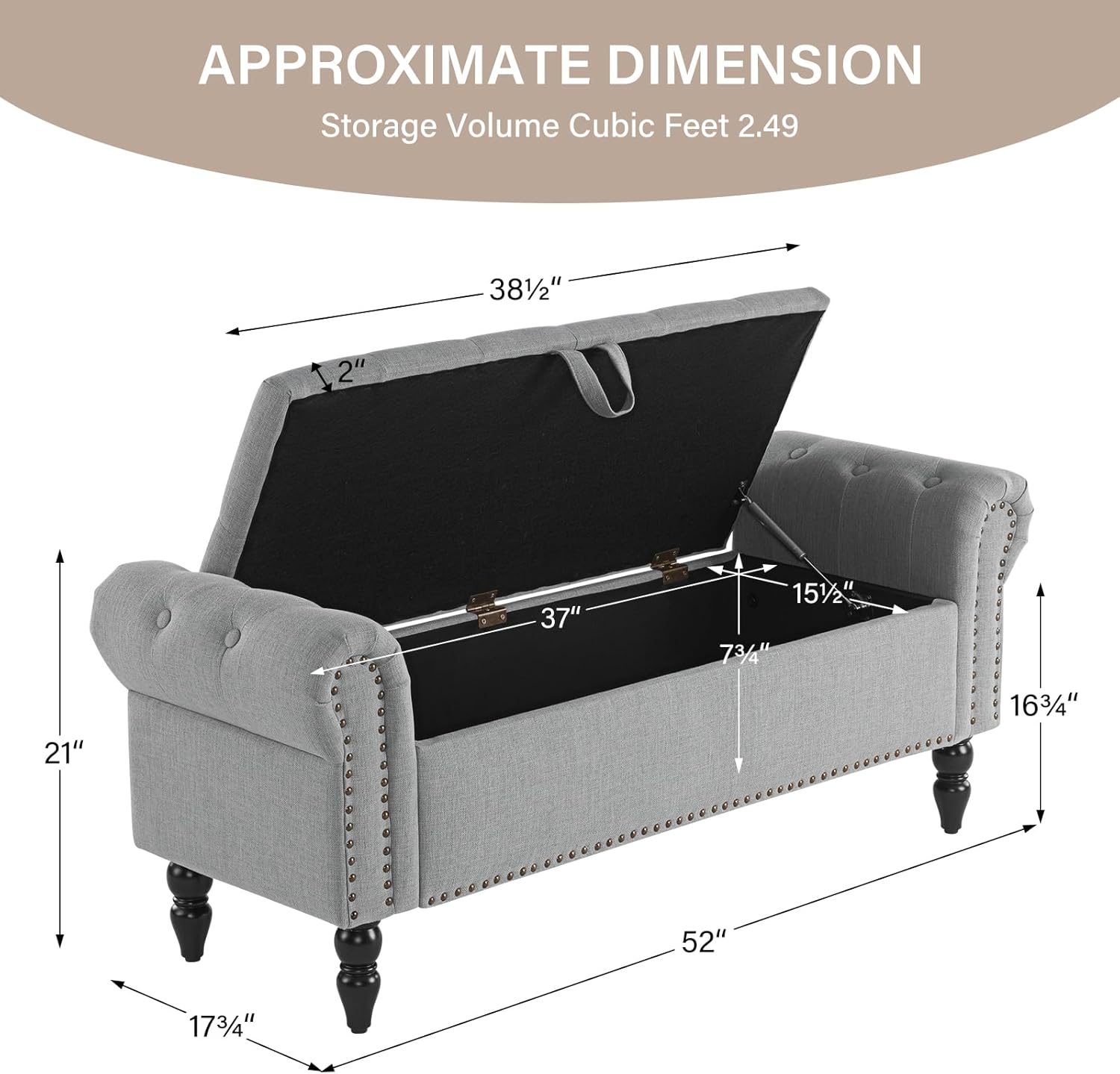 Furnimart Storage Ottoman Bench for Queen Size Bed, Faux Linen Upholstered Storage Bench Accent Bench with Rolled Arms for Bedroom,Living Room, Entryway, 2.5Cubic Feet