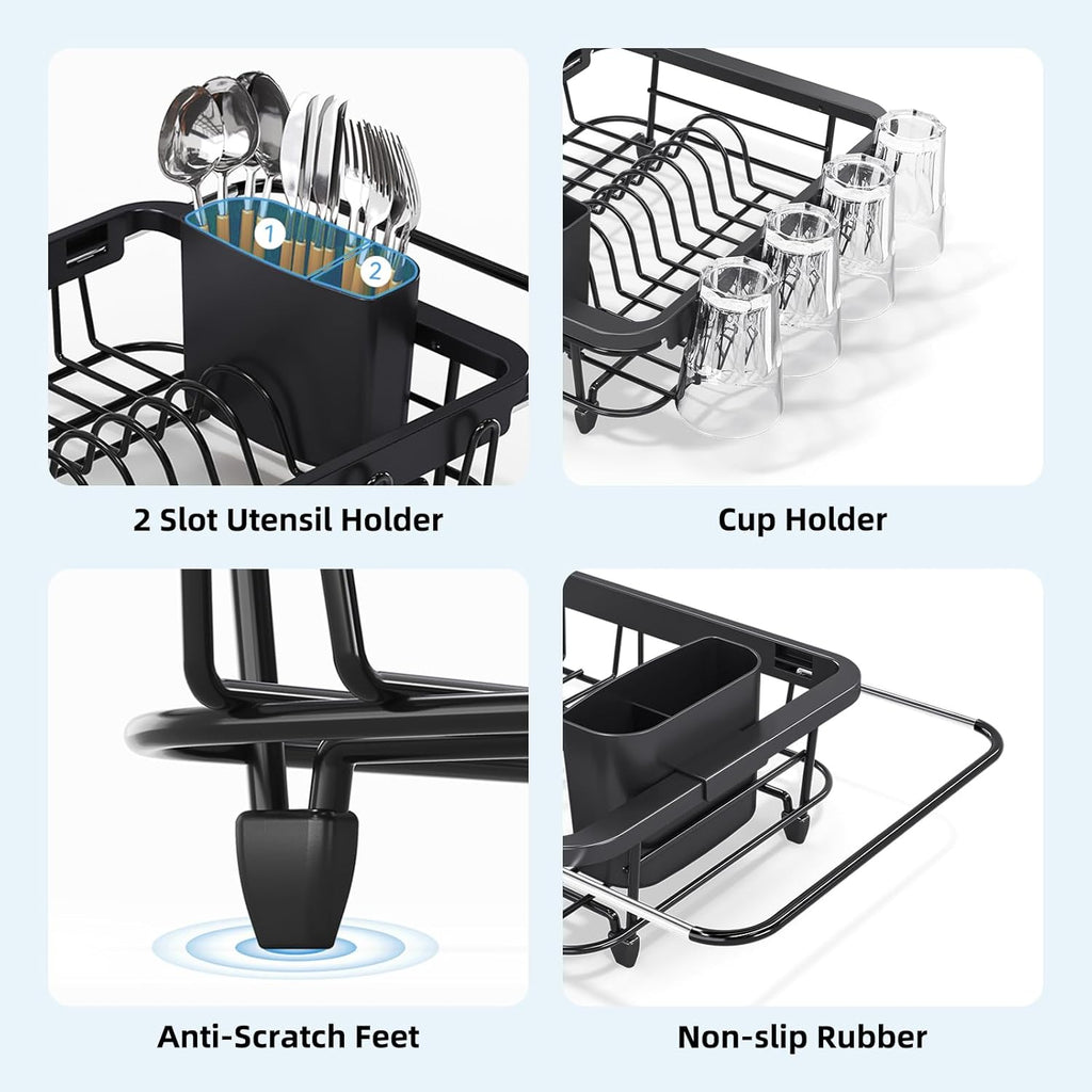 Over the Sink Dish Drying Rack,In Sink Dish Drying Racks,Expandable Dish Rack Over Sink Counter,Adjustable Dish Drainer for Inside Sink with Utensil Holder, Stainless Steel Dish Strainer Medium Size