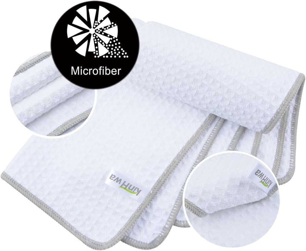 KinHwa Microfiber Dish Cloths Thick Waffle Weave Kitchen Dish Rags Ultra Absorbent Dishcloths 12inch x 12inch 6 Pack - White
