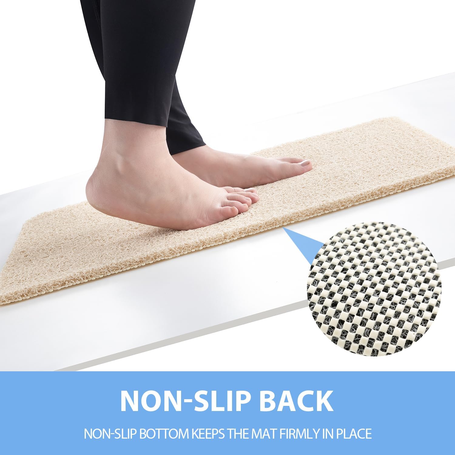 Non-Slip Bathtub Mat, 2 Pack Anti Slip Shower Mat, Fast Drying Bathtub Mats, Foot Scrubber Mat, Anti Slip Mat for Tub, Floor, Bathroom, Kitchen, Home, Hotel (Beige 59"×17.3")