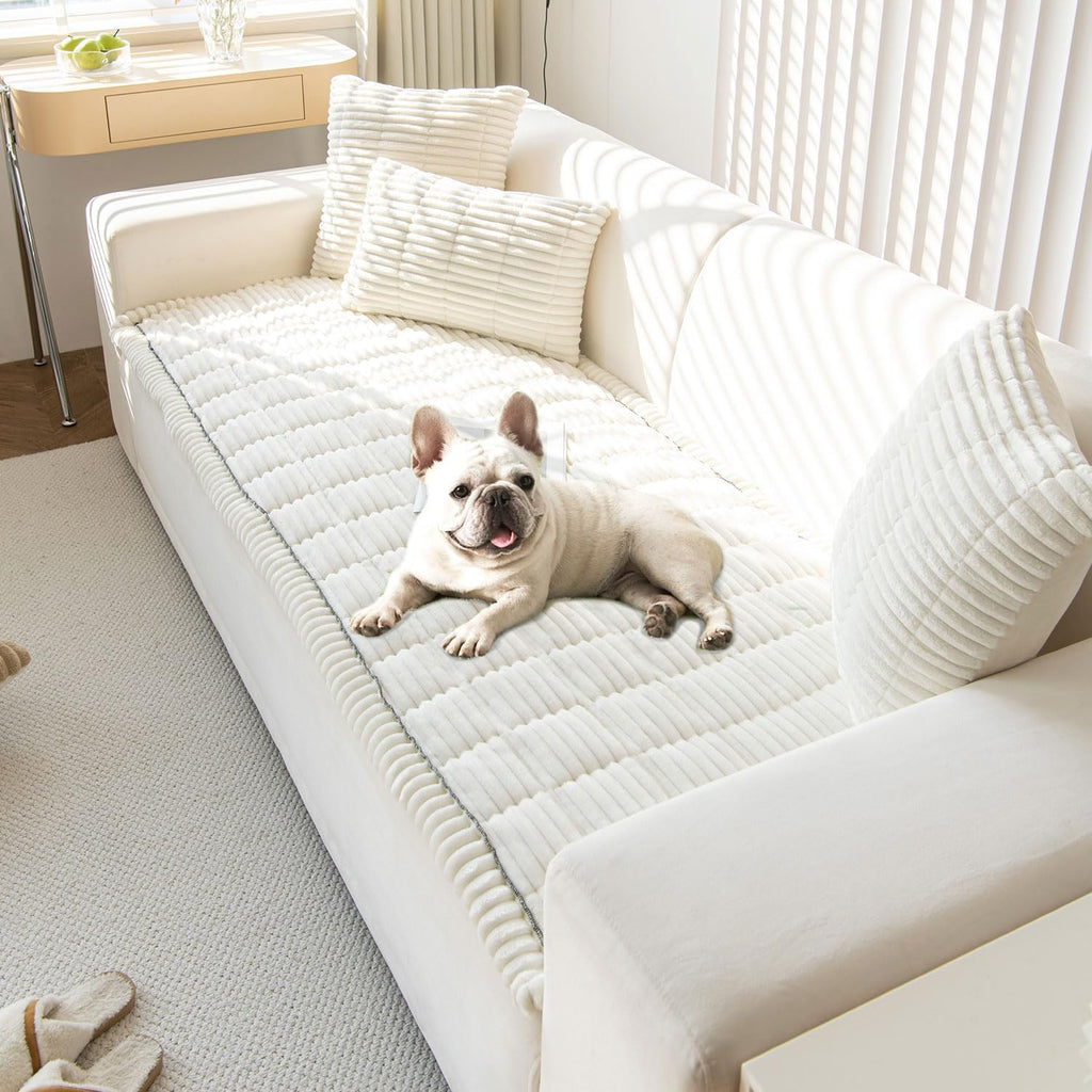OTOB Couch Covers for 3 Cushion Sofa Pet Friendly, Plush Fuzzy Non Slip Sofa Covers Washable, Soft All Seasons Sofa Slipcovers Furniture Protector Dog Bed Mat (Cream, 27.6" x 82.7")