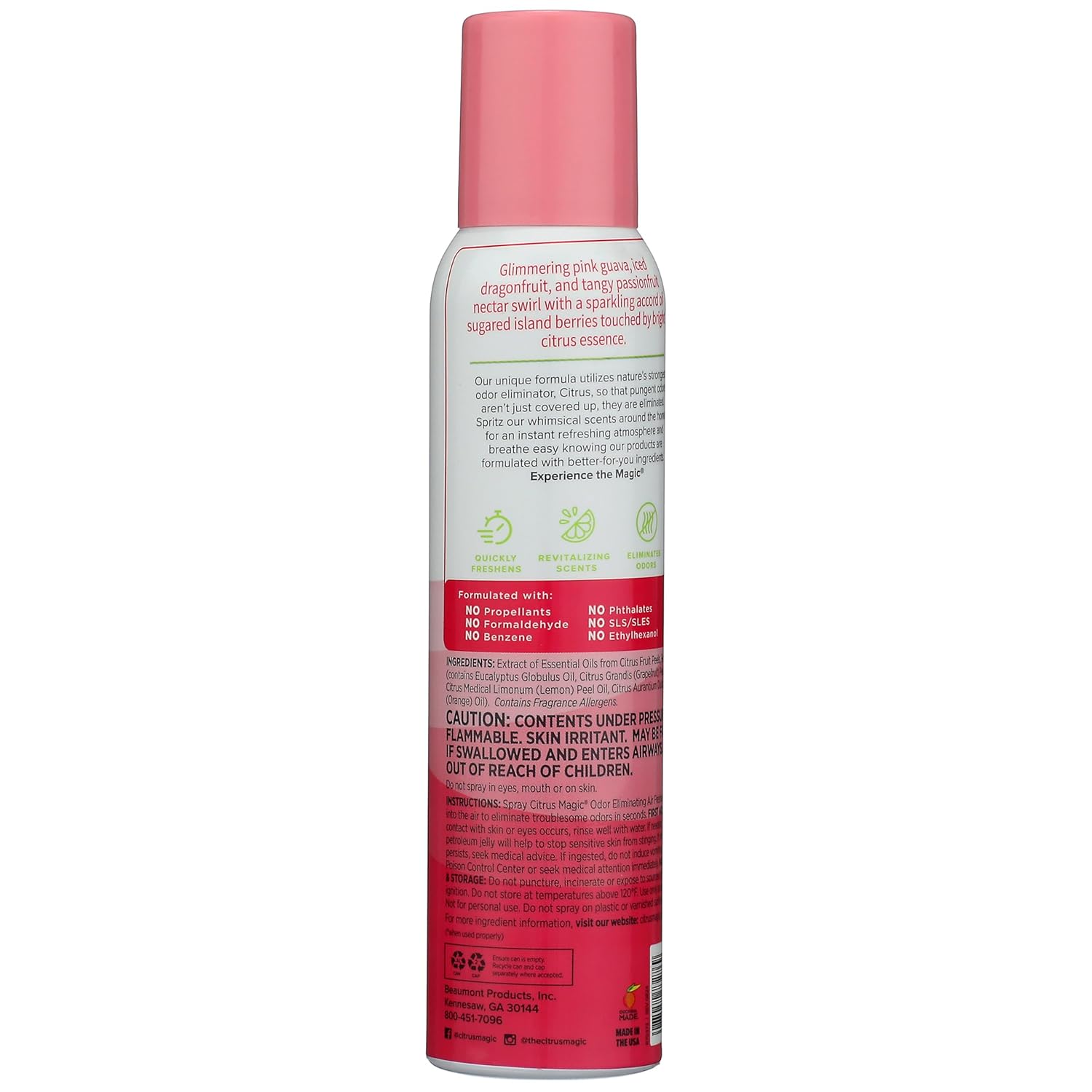 Citrus Magic Odor Eliminating Air Freshener Spray, Dragonfruit, 3-Ounce, Pack of 3