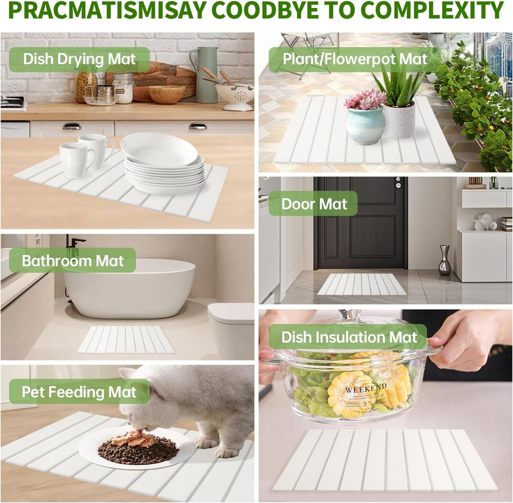 Stone Drying Mat for Kitchen Counter Square, 23.62"x15.35", Collapsible Quick Dry Dish Drying Mat, Absorbent Diatomaceous Earth Pads Match Any Countertop for Dishes Kitchen and Bathroom