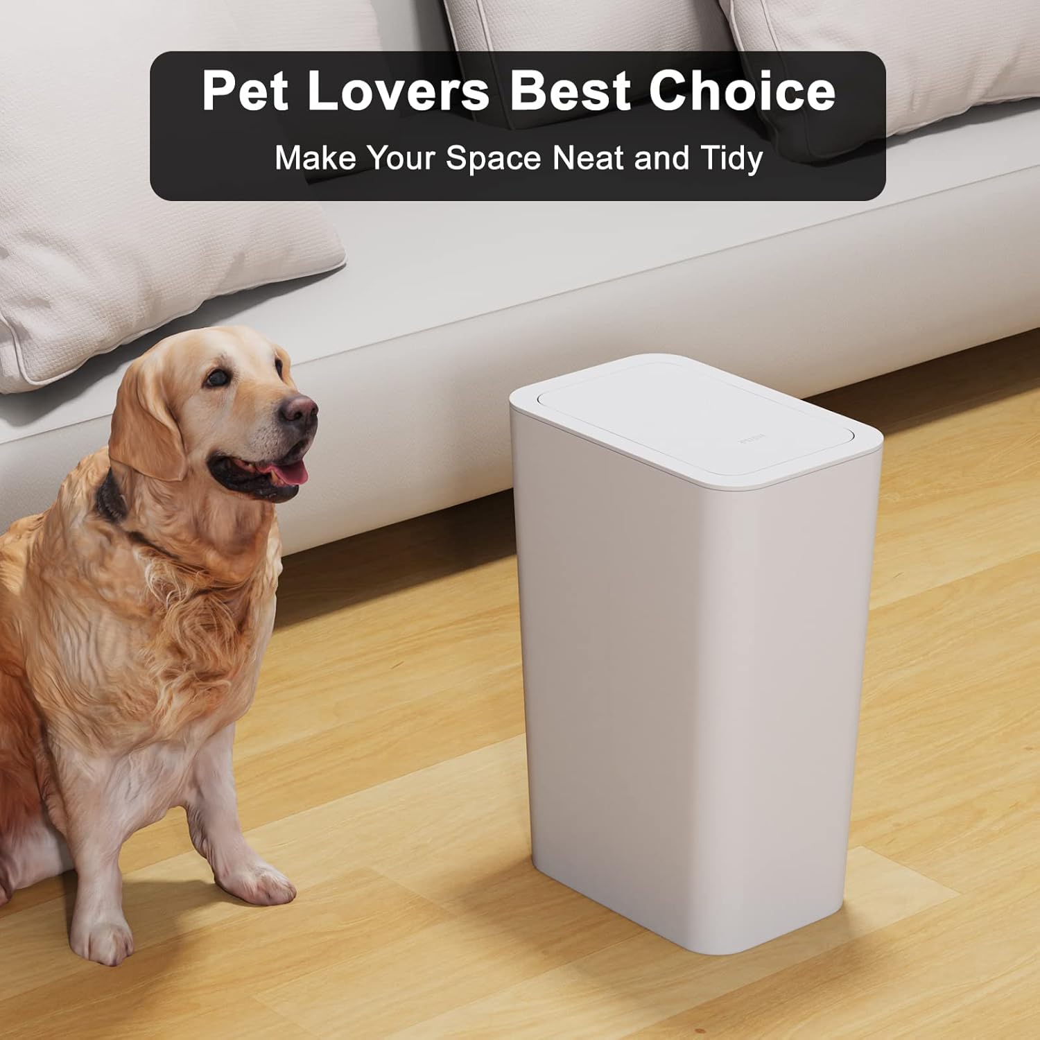 N. NETDOT 3 Pack 2.6 Gallon / 10L Bathroom Trash Can with Lid,Kitchen Garbage Can Small Trash Bin Waste Basket for Bathroom,Kitchen,Bedroom,Living Room,Office - Off White