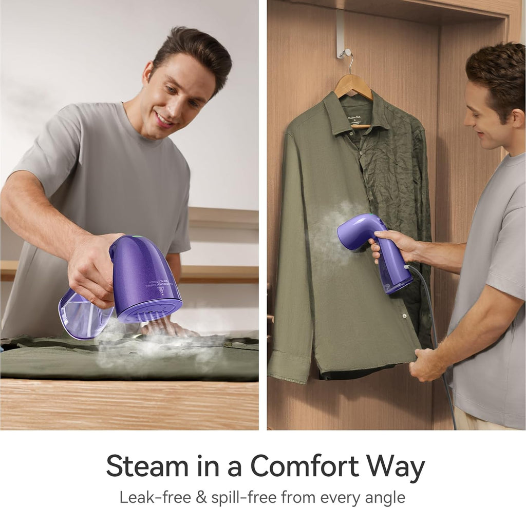 HiLIFE Steamer for Clothes, 1100W Clothes Steamer with Large 300ml Tank, Handheld Clothing Steamer, Fabric Wrinkle Remover, Portable & Compact Travel Size Garment Steamer ONLY FOR 120V (Purple)