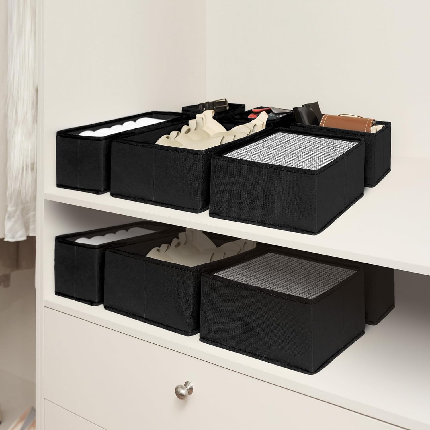 Cupic Cupid Drawer Organizer, Dresser Organizers, Foldabe Drawer Organizer Clothes, Closet Organization and Storage Dividers for Socks, Underwear and Diaper, Set of 12, Black
